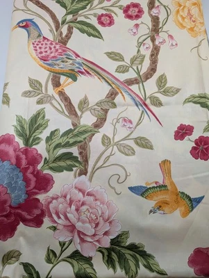 Lee Jofa Jardin Chinois Cotton Blend Designer Fabric Floral Birds 101x47.5" - Image 1 of 4