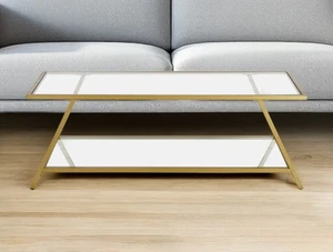 48" Gold Glass And Steel Coffee Table With Shelf - Picture 1 of 11