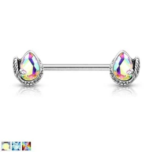 Mermaid Tail Crystal Teardrop Nipple Bar - Picture 1 of 7
