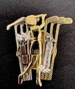 Women’s Golf Brooch Gold Silver Tone Seed Pearls Great Golfer Gift Bag Accessory - Picture 1 of 16