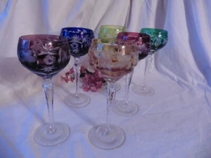 CRISTAL DE LORRAINE 6 VERRES A PIEDS DE COULEURS DIFFERENTES H 21 CM - Picture 1 of 16