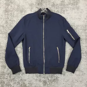 Zara Man Bomber Jacket Coat Men's Size Small Navy Blue Zipped Pockets - Picture 1 of 13