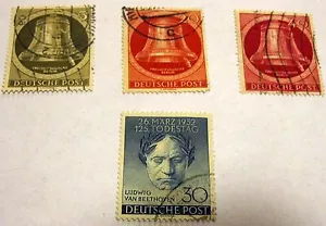 GERMANY - BERLIN 1951-2 Scott # 9N75, 77, 79, 80, Canceled, Beethoven, Bells - Picture 1 of 3