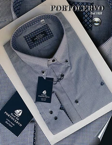 CAMICIA CALIBRATA PORTOCERVO QUADRETTINO COTONE MANICA LUNGA MISURE 3XL 4XL 5XL - Imagen 1 de 4