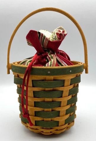 Longaberger 2007 Christmas Green Tree Trimming Peppermint Stripe Basket Cinch Cover