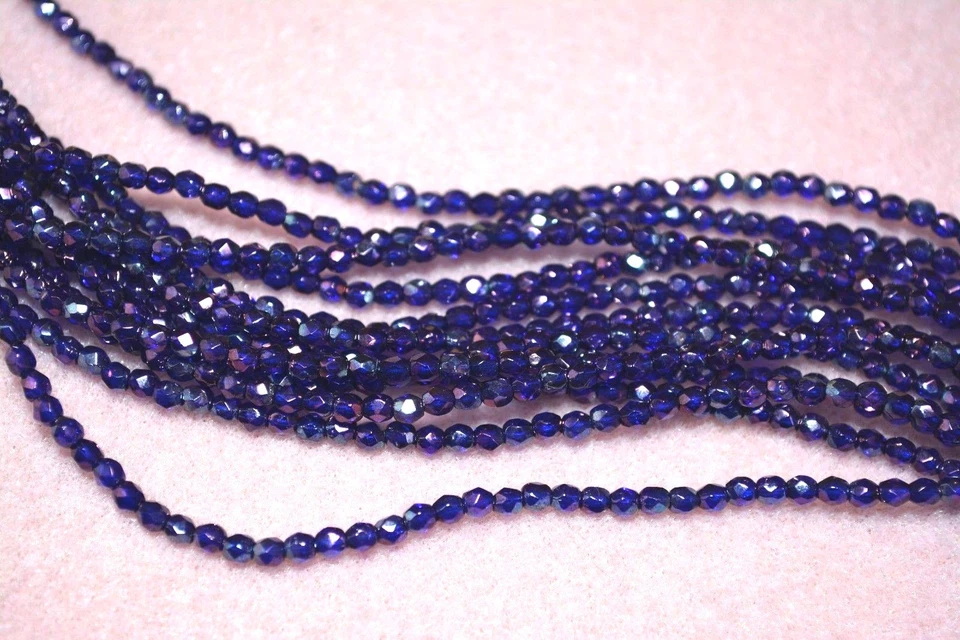 Czech Fire Polished 3mm round faceted glass beads - Cobalt Vega - Image 1 of 1