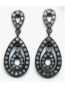 Lia Sofia Hematite Teardrop Crystal Retired Earrings Post Backing Elegant - Picture 1 of 3