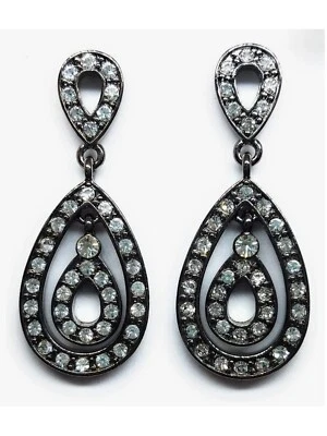 Lia Sofia Hematite Teardrop Crystal Retired Earrings Post Backing Elegant - Image 1 of 3