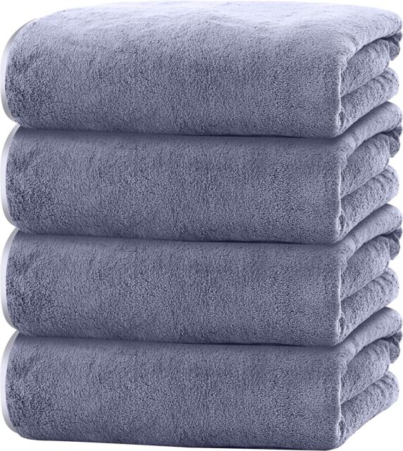 POLYTE Microfiber Lint Free Hand Towel, 16 x 30 in, 4 Pack (Blue, Waffle  Weave)