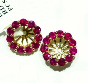 14K Gold Natural Ruby Halo Engagement Earring Jackets 6MM Vintage Designer Retro - Picture 1 of 4