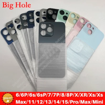 Back Glass replacement Big Hole For iPhone SE XR X XS 11 12 13 14 15 Pro Max USA - Image 1 of 3