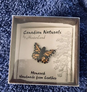 Jewelry Brooch Butterfly leather Vintage Hand Painted Monarch pin Tooled - Picture 1 of 13