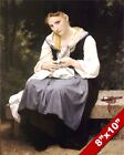 YOUNG WOMAN GIRL SEWING MENDING CLOTH OIL PAINTING ART REAL CANVAS GICLEE PRINT