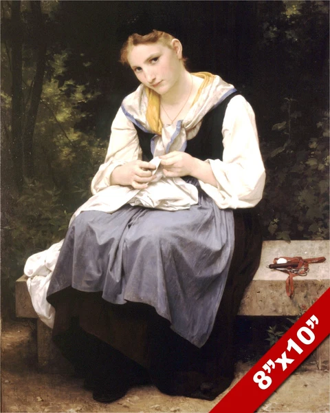 YOUNG WOMAN GIRL SEWING MENDING CLOTH OIL PAINTING ART REAL CANVAS GICLEE PRINT