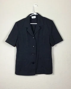 CB Collections Misses 14 Blazer Blue Short Sleeve Button Padded Faux Pockets VTG - Picture 1 of 4