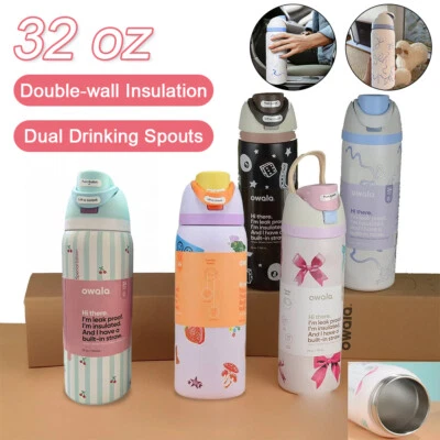 FreeSip Owala Water Bottle With Straw Insulated Stainless Steel Bottles Blue Bow - image 1 of 4