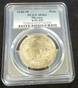 1940-M MEXICO SILVER 1 PESO PCGS MS63 REDUCED 7/3/25 (2317) - Picture 1 of 4