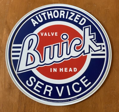 Buick Service 12 Inch Round Metal Sign Valve In Head, Man Cave, Rec Room, Retro - Image 1 of 4
