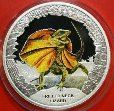 Tuvalu 1 Dólar 2013 Plata 1 Onza Frilled Cuello Lizard #F4035 Proof Colored 5000 - Imagen 1 de 4