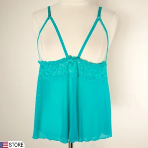 💖 VIP COLLECTION Babydoll Slip transparent Spitze Nylon Mesh türkis Träger Nachthemd S - Bild 1 von 7