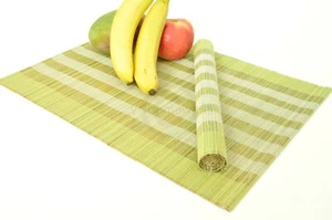 6 Bamboo Wood Placemats Handmade Rectangular Mats Place Mat White Green P020 - Picture 1 of 12