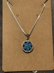 Collar de 22 pulgadas de plata esterlina 925 con circonita cúbica de ópalo creado en laboratorio azul - Imagen 1 de 9