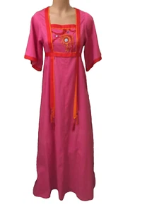 Women's costume dress handmade vintage maxi pink embroidered S - Picture 1 of 12