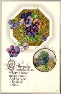 Vintage Postcard Beautiful Embossed Pansies ~ May all paths be Shadless - Picture 1 of 3