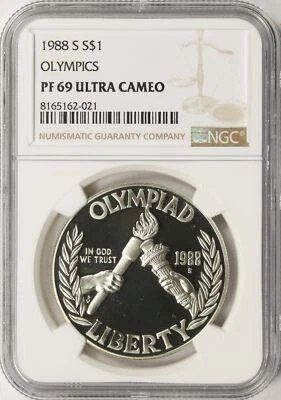 1988-S $1 Olympics Silver Dollar Commemorative NGC PF69 Ultra Cameo - Image 1 of 2