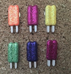 6 GLITTERY POPSICLES bulletin board pushpins, thumbtacks, or magnets - Picture 1 of 8