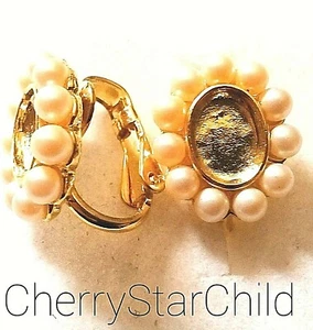Gold pl faux pearl tray setting clip on earring findings for beads charms craft - Picture 1 of 3