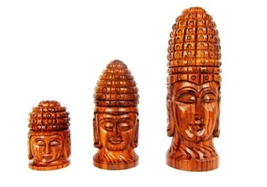 Hand Made Wooden Buddha Statue Safe Storage Antique Style Crafted Jar UK - Picture 1 of 5