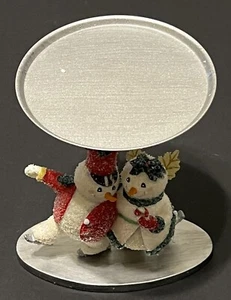 Snowman & Snow woman candle stand holder Bath & Body Works glistening NIB - Picture 1 of 2