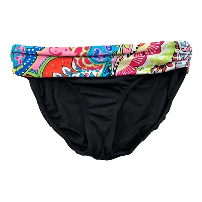 Parte inferior de bikini Anne Cole plegable tiro medio negro/blanco floral talla XS precio de venta sugerido por el fabricante 54 USD Foto 1 de 4