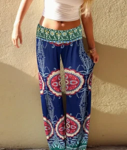 Boho Floral Print Mid Waist Wide Leg Pants Casual Beach Loose Women Clothing New - Picture 1 of 3