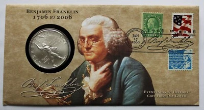 2006 Benjamin Franklin Scientist Silver Dollar Eyewitness to History FDC Set - Image 1 of 4