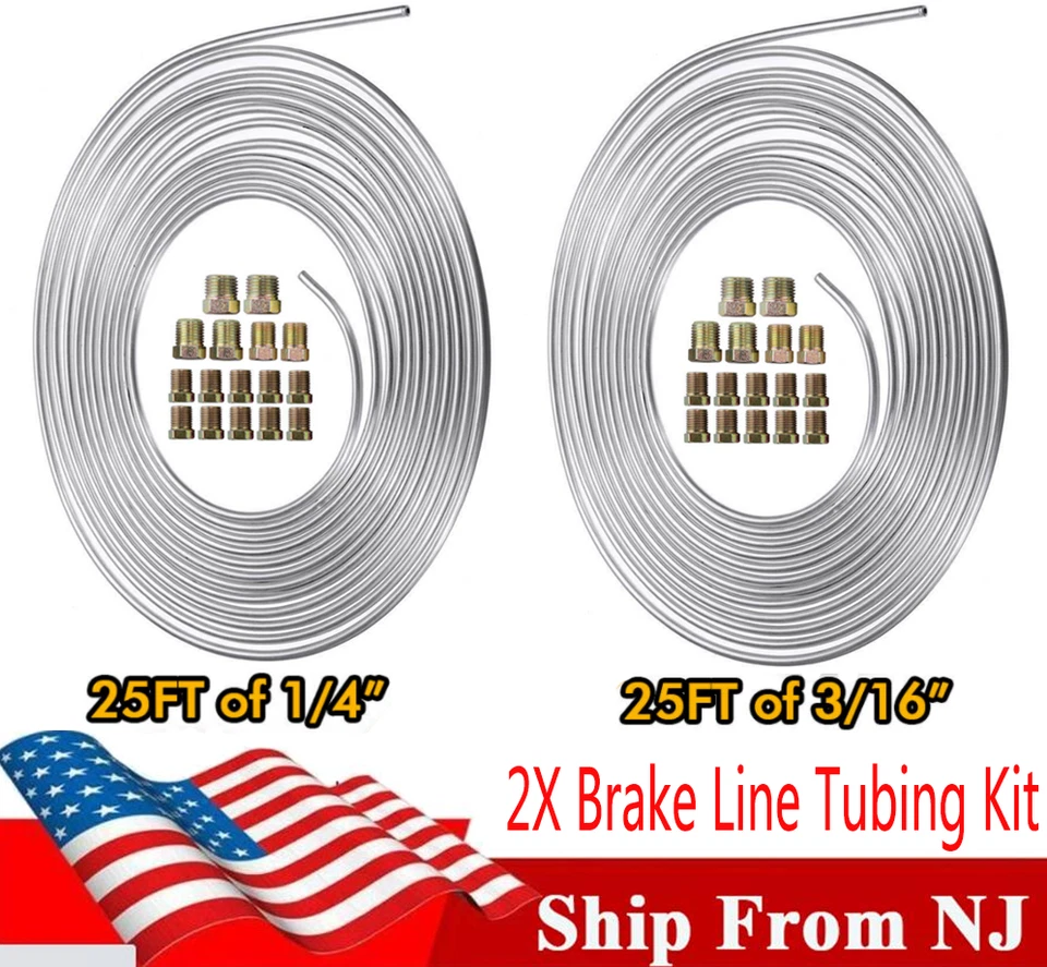 Kit de tubos de línea de freno de níquel de zinc 2 piezas rollos de bobina de 3/16" 1/4" 25 pies con todos los accesorios Foto 1 de 4