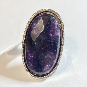 Vintage Purple Amethyst Cocktail Ring Chunky Oval Stone Silver Plated Size 7 - Picture 1 of 13