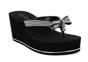 WOMEN'S JUICY COUTURE BLACK BOW RHINESTONE FLIP FLOP WEDGE JC-UCHE 6,7,8,9,10,11 - Picture 1 of 5