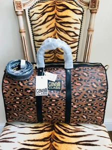 NUEVO BOLSO DE VIAJE DE FIN DE SEMANA ESTAMPADO ANIMAL LEOPARDO LEOPARDO CLASE CAVALLI - Imagen 1 de 10