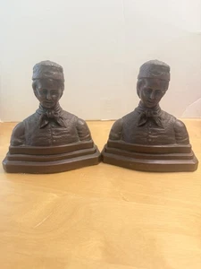 Pair of Antique Patinated Bronze Dutch Boys Busts or Bookends circa 1920s EUC - Picture 1 of 10