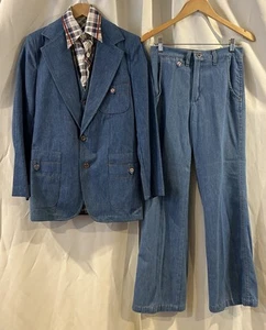 VTG Sears Sportswear Denim 2 Button Suit Jacket Sport Coat Pants Vest Men's 36R - Picture 1 of 13