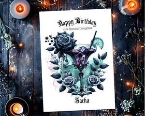 Personalised Gothic Turquoise Purple Cocktail Glossy Birthday Card - Choose Size - Picture 1 of 3