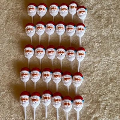 Lot of 30 Plastic Santa Cupcake Cake Toppers Picks 3D Santa Heads - Image 1 of 3