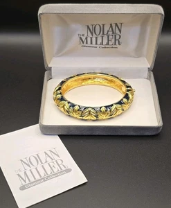 Nolan Miller's Enamel Leaf Bangle Bracelet Hefty Weight With Original Box & COA - Picture 1 of 17