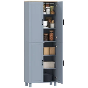 HOMCOM Modern Kitchen Cupboard Storage Cabinet with 4 Shelves, Grey - Picture 1 of 11