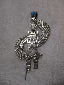 PIN COLGANTE FREDDY CHARLEY Plata de Ley con Bailarina Águila Kachina Turquesa - Imagen 1 de 6