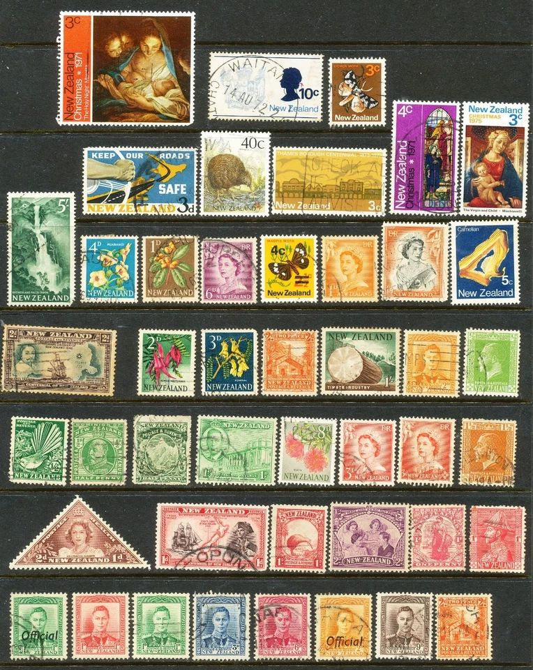 Лот из 44 использованных почтовых марок Новой Зеландии несортированные различные годы - Изображение 1 из 1