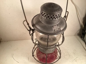 ADLAKE 300 KERO Eisenbahn Lampe 2 Glaskugeln klar & rot Original Docht L👀K - Bild 1 von 16
