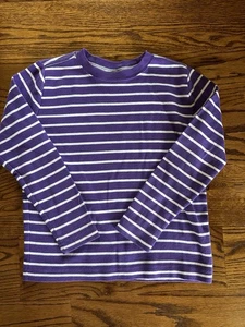 Hanna Andersson 120 7 purple white stripe long sleeve organic cotton shirt - Picture 1 of 3